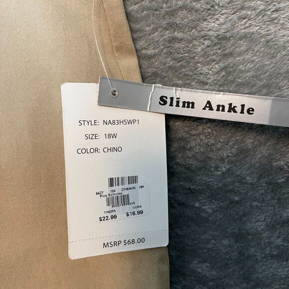 Zac Rachel Women Slim Ankle Stretch Pull On High Rise Chino Pants 18W Plus Tan - Picture 5 of 10